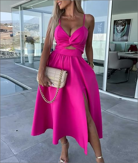 Chic & Bold Cut-Out Hot Pink Midi Dress
